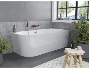 Mexen Mia, voľne stojaca rohová vaňa pravá 160 x 80 cm, biela, medený matný prepad, 52691608000P-65