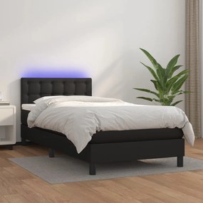 Boxspring posteľ s matracom a LED čierna 100x200 cm umelá koža 3134207