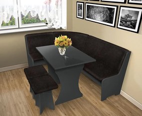 Nabytekmorava Jedálenská rohová lavica sa štokrlemi a stolom farba lamina: buk 381, čalúnenie vo farbe: Mega 017 hnedá