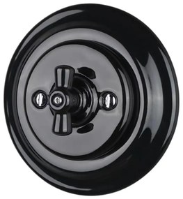 Bohemia-Design - Porcelánový retro otočný vypínač s rámikom č. 7, čierny