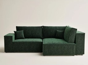 Tmavozelená ženilková rozkladacia/s úložným priestorom rohová pohovka (pravý roh/do L) Tonga – Maison de Rêve