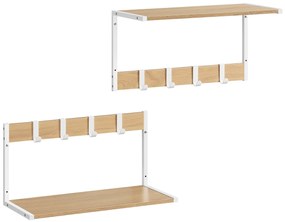 Nástenné plávajúce poličky 2 ks, s háčikmi, 50 x 24,2 x 26,5 cm, dub a biela