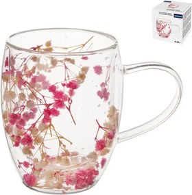 Hrnček z dvojstenného skla 0,35L farebné kvety