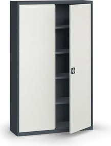 Plechová policová skriňa na náradie KOVONA, 1950 x 1200 x 400 mm, 4 police, grafit/sivá