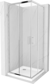 Mexen Rio, štvorcový sprchovací kút s posuvnými dverami 70 (dvere) x 70 (dvere) x 190 cm, 5mm číre sklo, chrómový profil + biela sprchová vanička SLIM, 860-070-070-01-00-4010