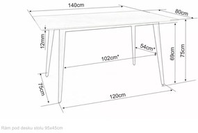 Jídelní stůl Ivy 140 cm šedý/černý mat