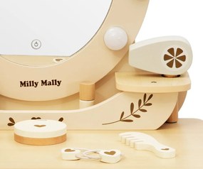 Veľká drevená toaletka ELLY pre deti s LED svetlom a taburetkou natural