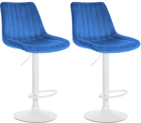 2x Barová stolička Toni - zamat, biely rám Modrá