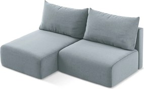 Modrá zamatová rozkladacia/s úložným priestorom rohová pohovka (ľavý roh/s leňoškou) Kalena – Makamii