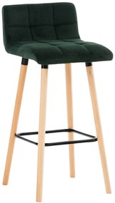 Barová stolička Lincoln ~ zamat, drevené nohy natura - Zelená