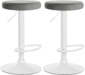 2x Barová stolička Ponte - zamat, biely rám Sivá