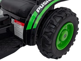 Zelený detský traktorový bager na batérie + pohyblivé rameno + diaľkové ovládanie + pomalý štart + FM rádio + LED