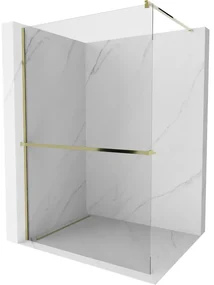 Mexen Kioto, sprchová zástena Walk-In Walk-in 135 x 200 cm, 8mm číre sklo, zlatý lesklý profil + vešiak na uteráky s poličkou, 800-135-121-50-00