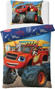 Carbotex Bavlnené obliečky 140x200 + 70x90 cm - Plamienok a štvorkolky "Pripravený na preteky"