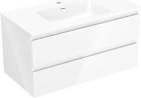 Mexen Orio, kúpeľňová skrinka 90 cm s umývadlom Otis, 2 zásuvky, biela lesklá, 91A10-09047-2-BFF00-W18M00