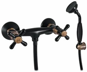 Sprchová batéria RAV Slezák MORAVA so sprchovacím setom 100 mm čierna / stará mosadz MK180.0/1CMATSM