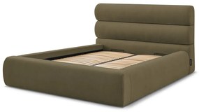 Tmavozelená čalúnená dvojlôžková posteľ s úložným priestorom s roštom 180x200 cm Jagna – Bobochic Paris