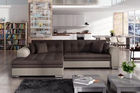 Sedačky-nábytok, SYDNEY moderná rozkladacia rohová sedačka so širokou leňoškou, hnedá, 295x195 cm