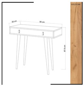 Konzolový stolík Dokka 80 cm dub craft zlatý/biely