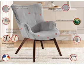 Sivé menčestrové kreslo s podnožkou Niko – Ropez