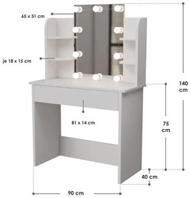InternetovaZahrada Toaletný stolík s LED osvetlením - biely