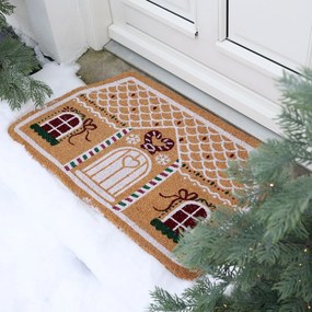 Hnedá kokosová rohožka perníková chalúpka Gingerbread – 75*45*1,5 cm