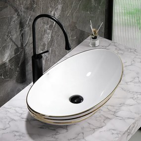BPS-koupelny Keramické umývadlo na dosku HYD-LI-WH-GL-LN-625 62x36 cm, biela / zlatá lesk