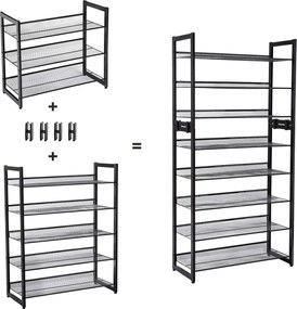 Stojan na topánky s 5 policami z kovovej sieťoviny, čierny