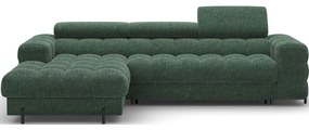 Zelená rozkladacia/s úložným priestorom rohová pohovka z textílie buklé (ľavý roh/s leňoškou) Felro – ELTAP