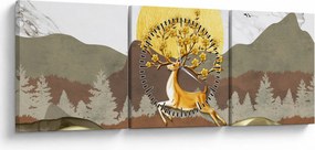 Obraz jeleňa (s hodinami) (90x30 cm)