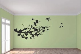 Nálepka na stenu do interiéru konár stromu a lietajúce vtáky 60 x 120 cm