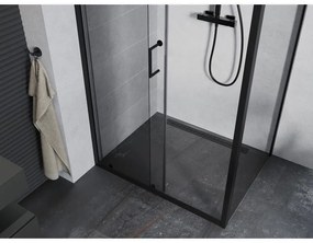 Mexen Apia, sprchový kút s posuvnými dverami 125 (dvere) x 100 (stena) cm, 6mm číre sklo, čierny profil, 840-125-100-70-00