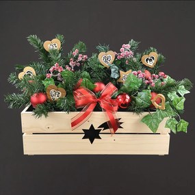 AMADEA Drevený vianočný kvetináč s kométou prírodnou, vo vnútri s čiernou fóliou, 52x21,5x17cm, český výrobok