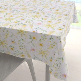 Biante Teflónový štvorcový obrus TF-135 Maľované žlto-zelené lúčne kvietky na bielom 60x60 cm