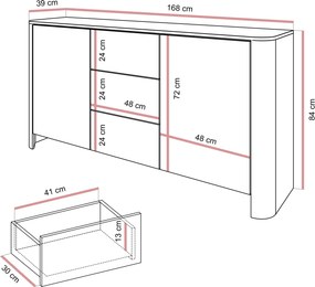 Dizajnová komoda HARLEM kašmír 168 cm