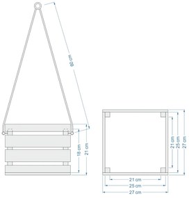 AMADEA Drevený závesný obal na kvetináč tmavý, 27x27x21 cm, český výrobok