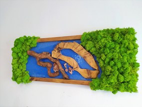 Machový obraz v kombinácii s epoxidovou živicou 40cm x 90cm