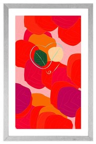 Plagát s paspartou pestrofarebné línie listov - 60x90 silver