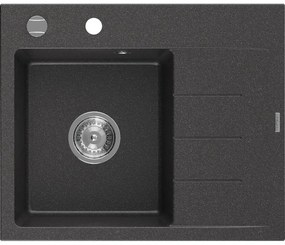 Mexen Ben, 1-komorový granitový drez 600x500x190 mm, ľavý+ chrómový sifón, čierna škvrtnitá, 6522605000-76