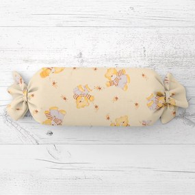 Biante Detský vankúš valec bonbon Sandra SA-730 Medvedíky a včielky na svetlo žltom 15x80 cm