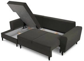 Čierna menčestrová rozkladacia/s úložným priestorom rohová pohovka (ľavý roh/s leňoškou) Kyoto – Cosmopolitan Design