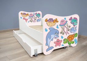 TOP BEDS Detská posteľ Happy Kitty 140x70 Morský svet so zásuvkou