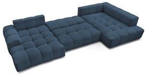 Tmavomodrá ženilková rozkladacia/s úložným priestorom rohová pohovka (pravý roh/do tvaru "U") Everest – Bobochic Paris