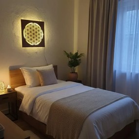 Drevená mandala Kvet života s LED podsvietením obraz na stenu  | SENTOP LED0198