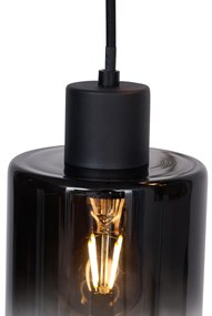 Moderné závesné svietidlo čierne s dymovým sklom 3-svetlo - Dame
