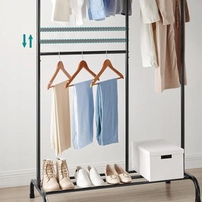 SONGMICS Stojan na šaty, nosnosť do 100 kg, s nastaviteľnou tyčou, čierny