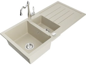 Mexen Andres, granitový drez 1000x500x200 mm, 1,5-komorový a drezová batéria Carla, béžová, 6515-69-670700-00