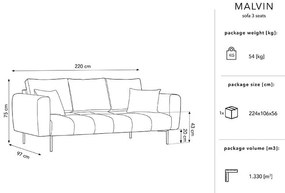 Trojmiestna pohovka malvin 220 cm zamat ružová MUZZA