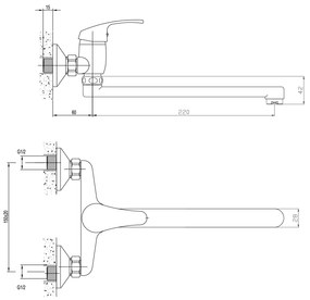 Sapho, AQUALINE 35 Nástenná batéria, ploché ramienko, 220 mm, chrómová, 52031