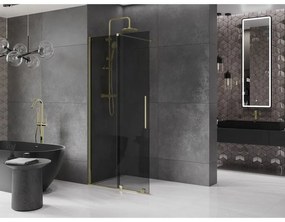 Mexen Velar, sprchová zástena s posuvnými dverami Walk-in 110 x 200 cm, 8mm šedé sklo, zlatá lesklá, 871-110-000-43-50